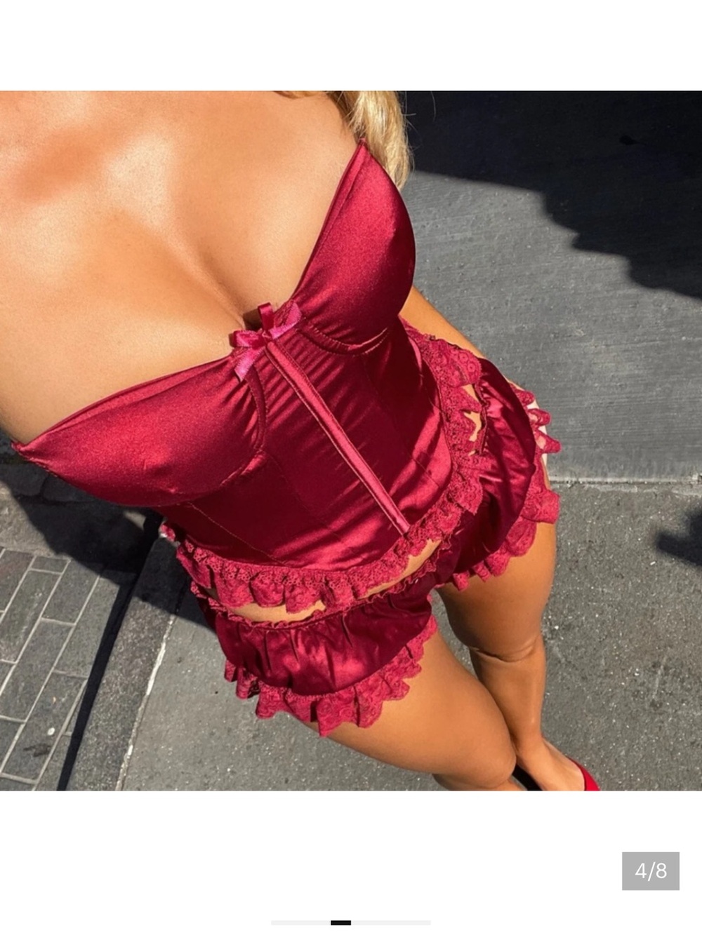 Outcast Lucine satin corset set in burgundy
